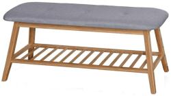 HM Bancheta cu suport pentru pantofi HM ST15, lemn masiv, stofa, capacitate 10 perechi, gri natur (00003317) Pantofar