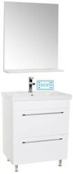 BD Set mobilier baie cu lavoar ceramic, GN0541, front MDF, 2 sertare, 60 cm, picioare cromate reglabile si oglinda cu polita GN0671, dreptunghiulara, PAL, alb (S3416,3424,3641)