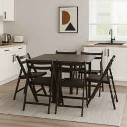 CEGIM Set masa plianta Practic, bucatarie si living, Pal Melaminat, insertii lemn masiv, colturi rotunjite, 120x74x75 cm si 6 scaune pliante, tapitate, piele ecologica, wenge (S2070,2090x6-1570)