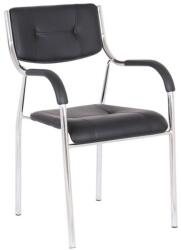 UNIC Scaun vizitator GN cu manere, cadru cromat, piele ecologica, 150 kg, negru (00002638)