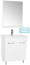 BD Set mobilier baie GN0541, front MDF, cu lavoar ceramic, 60 cm, 2 usi, 2 rafturi, picioare cromate reglabile, balamale soft close si oglinda cu polita GN0551, dreptunghiulara, PAL, alb (S3417,3420,3641