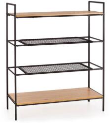 HM Etajera HM REG21, 4 rafturi, cadru metalic, MDF Ratan sintetic, negru stejar auriu (00003654) Raft