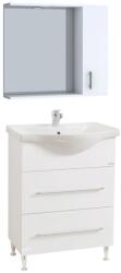 BD Set mobilier baie cu lavoar ceramic, GN1871, front MDF, un sertar, o usa, 65 cm, picioare cromate reglabile, manere cromate si oglinda cu dulap GN0001, PAL, iluminare led, 2 rafturi, alb (S3421,4139,8