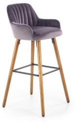 HM Scaun bar bucatarie HM H93, tapitat cu stofa tip catifea, cadru lemn, suport picioare, spatar ergonomic, 100 kg, gri (00003462)
