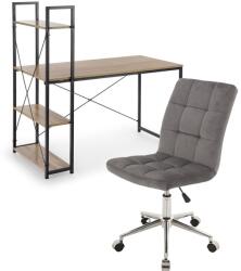 HM Set birou cu rafturi HM Narvik B1, cadru metalic, PAL melaminat, 120x64x120 cm, stejar sonoma negru si scaun stofa tip catifea SL Q020, inaltime reglabila, cadru cromat, 90 kg, Gri (S3506,3257)