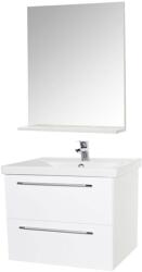 BD Set mobilier baie suspendat, cu lavoar ceramic, GN0541, front MDF, 60 cm, 2 sertare, glisiere soft close si oglinda cu polita GN0671, dreptunghiulara, PAL, alb (S3465,3424)
