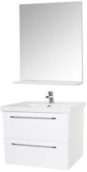 BD Set mobilier baie suspendat, cu lavoar ceramic, GN0541, front MDF, 60 cm, 2 sertare, glisiere soft close si oglinda cu polita GN0551, dreptunghiulara, PAL, alb (S3465,3420)