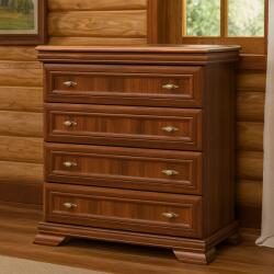 Vamy Comoda dormitor VM2, Pal Melaminat, cu 4 sertare, cu elemente din MDF, Nuc (00003938) Comoda