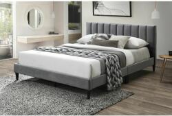 KALENDA Pat dublu KL Amalia, tapitat cu catifea, somiera inclusa, structura lemn masiv, 160x200 cm, gri (00004123)