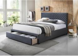 KALENDA Pat tapitat dublu KL Miriam, cu sertar, velvet, structura lemn masiv, 140x200 cm, gri (00004128)