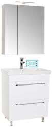 BD Set mobilier baie cu lavoar ceramic, GN0541, front MDF, 2 sertare, 60 cm, picioare cromate reglabile si dulap cu oglinda Celine, PAL, iluminare LED, alb (S3416,3419,3641)