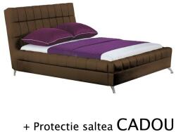 HM Set pat HM Bonita tapitat cu piele ecologica, somiera inclusa, maro, saltea cu arcuri impachetate individual Neptun Memory Pocket Comfort 160x200x30cm, 7 zone de confort, spuma poliuretanica HR, memor
