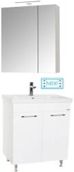 BD Set mobilier baie GN0541, front MDF, cu lavoar ceramic, 60 cm, 2 usi, 2 rafturi, picioare cromate reglabile, balamale soft close si dulap cu oglinda Celine, PAL, iluminare led, alb (S3417,3419,3641)