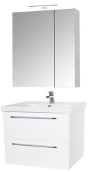 BD Set mobilier baie suspendat, cu lavoar ceramic, GN0541, front MDF, 60 cm, 2 sertare, glisiere soft close si dulap cu oglinda Celine, PAL, iluminare led, alb (S3465,3419)