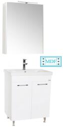 BD Set mobilier baie GN0541, front MDF, cu lavoar ceramic, 60 cm, 2 usi, 2 rafturi, picioare cromate reglabile, balamale soft close si dulap cu oglinda GN5011, MDF, iluminare led, alb (S3417,3423,3641)
