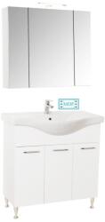 BD Set mobilier baie cu lavoar GN1531, front MDF cu lavoar ceramic, 80 cm, 3 usi, picioare reglabile cromate, balamale soft close si dulap cu oglinda Celine, PAL, iluminare led, alb (S3452,3460,3562)
