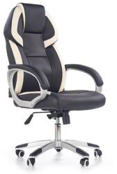 Halmar Scaun directorial HM Barton, piele ecologica, mecanism balans, roti cauciucate, 120 kg, alb - negru (00002551)