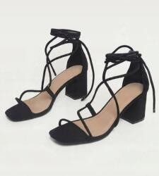  Cipő Fekete Szandál Öko Velúr Sarok Pántos Prettylittlething 39-ES (CMS3644)