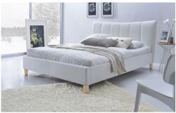 HM Pat dublu HM Sandy, tapitat cu piele ecologica, somiera inclusa, structura lemn masiv, 160x200 alb (00003248)