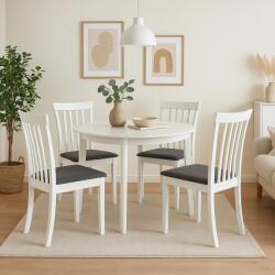Malaezia Set masa living si bucatarie Sophia, MDF, rotunda, 90x74 cm si 4 scaune Houston, lemn masiv, tapiterie stofa, 100 kg, alb (S4181,4184x4)