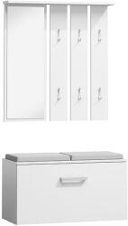 SL Set cuier si pantofar cu oglinda SL P001, Pal Melaminat, 6 agatatori, banca, spatiu depozitare, alb (00003576)