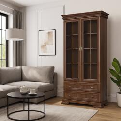 Vamy Vitrina living VMW2, 2 usi, 2 sertare, Pal melaminat, cu insertii MDF, Nuc (00003930) Comoda