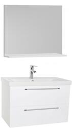 BD Set mobilier baie suspendat, cu lavoar ceramic, GN0541, front MDF, 80 cm, 2 sertare, glisiere soft close si oglinda cu polita GN0551, PAL, alb (SKU-9447)
