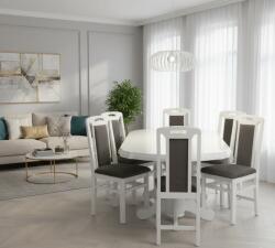 Serbia Set masa living extensibila SB Nork, MDF Furniruit, structura lemn masiv, 8 persoane, 198-160x90x74 cm si 6 scaune, tapiterie stofa, lacuit, 120 kg, alb gri (S3707,3711x6)