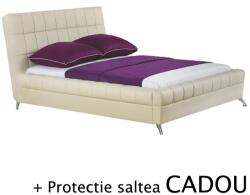 HM Set pat HM Bonita tapitat cu piele ecologica, somiera inclusa, bej, saltea cu arcuri impachetate individual Neptun Memory Pocket Comfort 160x200x30cm, 7 zone de confort, spuma poliuretanica HR, memory
