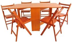 CEGIM Set masa plianta MD1, bucatarie si living, Pal Melaminat, colturi rotunjite, 6 persoane, 160x80x75 cm si 6 scaune pliante lemn, tapitate cu piele ecologica, cires (S2075,2089x6)