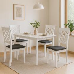 Malaezia Set masa living si bucatarie Bali, MDF, 112x72x74 cm si 4 scaune Vienna, lemn masiv, tapiterie stofa, 100 kg, alb (S4182,4187x4)