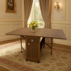 CEGIM Masa plianta cu spatiu depozitare, usa si sertar, Pal Melaminat, structura lemn masiv, cu role, 8 persoane, 160x96x80 cm, nuc (00003644-3292)