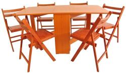 CEGIM Set masa plianta MD1, bucatarie si living, Pal Melaminat, colturi rotunjite, 6 persoane, 160x80x75 cm si 6 scaune pliante lemn, tapitate cu piele ecologica, wenge (S2076,2090x6)