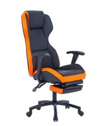 UNIC Scaun directorial GN77 Kronos, suport picioare retractabil, mecanism multiblock, piele ecologica, baza metalica, 100 kg, negru portocaliu (3-4289)