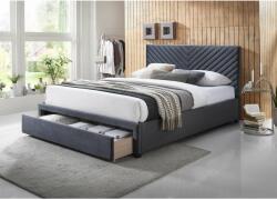 KALENDA Pat tapitat dublu KL Miriam, cu sertar, structura lemn masiv, catifea, 160x200 cm, gri (00004129)