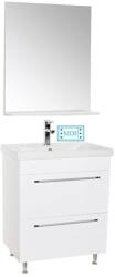 BD Set mobilier baie cu lavoar ceramic, GN0541, front MDF, 2 sertare, 60 cm, picioare cromate reglabile si oglinda baie cu polita GN0551, dreptunghiulara, PAL, alb (S3416,3420,3641) - drimus