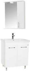 BD Set mobilier baie GN0541, front MDF, cu lavoar ceramic, 60 cm, 2 usi, 2 rafturi, picioare cromate reglabile, balamale soft close si oglinda cu dulap GN0201, dreptunghiulara, PAL, iluminare led, alb (S