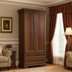 Vamy Dulap living si dormitor VMS1, 2 usi, 2 sertare, cu bara de haine, Pal Melaminat, cu elemente din MDF, Nuc (00003944) Garderoba