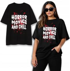  Fekete Női Póló Halloween Vér Horror Movies And Chill Premium L/XL (PELLISS-WOMEN)