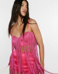 Nasty Gal Rózsaszín Crop Top Rojtos Vállpántos Nyakkivágással Klasszikus Nasty Gal 36