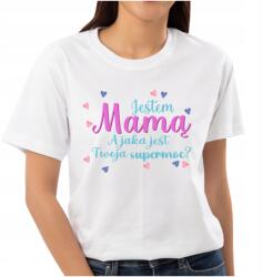  Póló Ajándék Anyák napjára Mama Szupererő 100% Pamut Légáteresztő (KOSZULKA JHK || BIAŁY - XXL - K666)