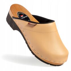 PanSzew Női Klumpa Krémszínű Fapapucs Valódi Bőrből 35-41 PanSzew (Obuwie ze Skóry do Pracy Stabilne Klapki)