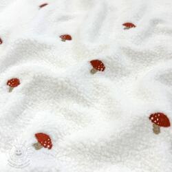  Kabát anyag EMBROIDERY Little mushrooms off white