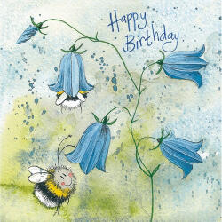 Alex Clark Képeslap Alex Clark borítékkal, 14x14 cm, harangvirág méhekkel (AC598)