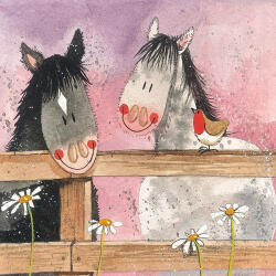 Alex Clark Képeslap Alex Clark borítékkal, 14x14 cm, Lovak madárral (AC658)