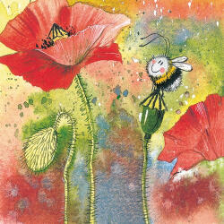 Alex Clark Képeslap Alex Clark borítékkal, 14x14 cm, pipacs méhecskével (AC592)