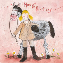 Alex Clark Képeslap Alex Clark borítékkal, 14x14 cm, lány lóval HBD (AC103)