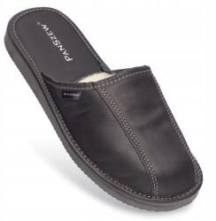 PanSzew Férfi Bőr Papucs, Meleg Gyapjú Házicipő Fekete 40-46 PanSzew (Kapcie Domowe Męskie Pantofle Skórzane 45)