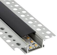 ANRO LED Profile ALP-013 Ezüst - Gipszkartonba süllyeszthető alu profil LED szalaghoz (Fekete búrával) (LP305N - LP305-BLACKC)