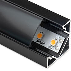 ANRO LED Profile ALP-007 Fekete - Alumínium sarok profil LED szalaghoz (Fekete búrával) (LP201B - LP-UNICOV1-BLK)